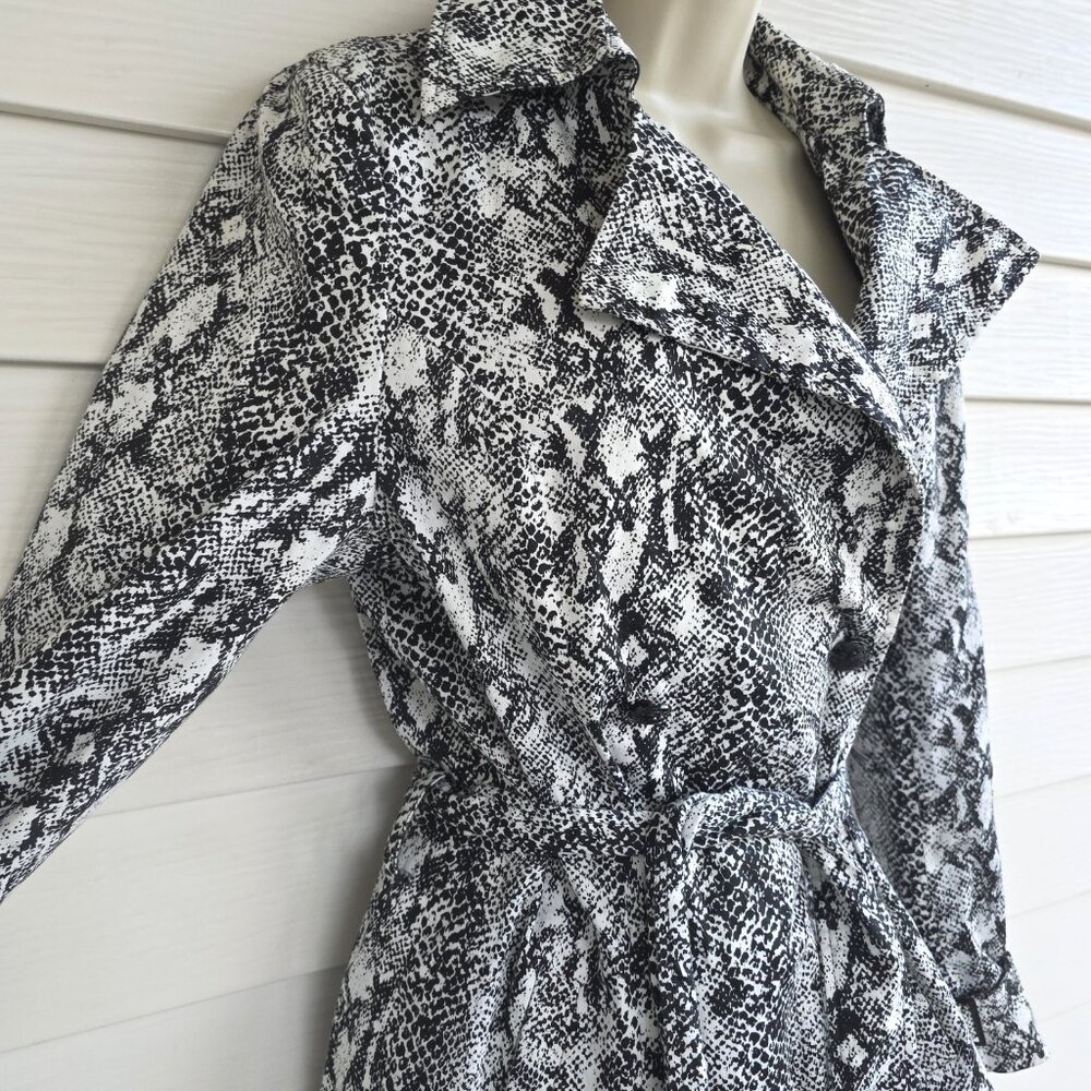 ED HARDY Black White Snake Print Belt Appliqued Rhinestones Trench Coat - Picture 8 of 13